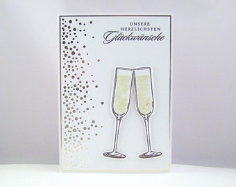 Grußkarte zum Jubiläum -Champagner Gläser- Karte zum Ruhestand Hochzeitskarte handgemacht