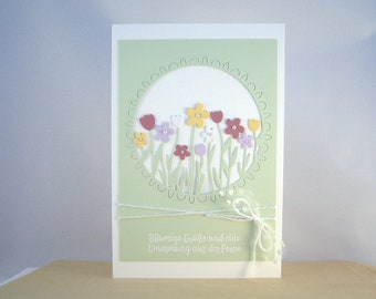 Easter Card Greeting Card -Flowery Greetings- Spring Flowers Green Handmade Greeting Card Wedding Mother's Day