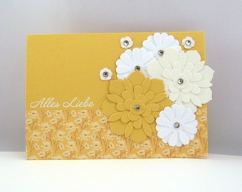 Birthday Card -All Love Flowers Yellow Birthday Card Handmade Congratulations Card Wedding