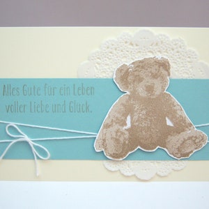 Birth Card Teddy Bear Baby Card Teddy Blue Cream Handmade image 1