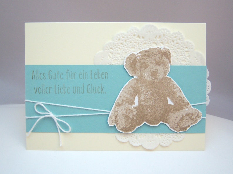 Birth Card Teddy Bear Baby Card Teddy Blue Cream Handmade image 1