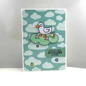 Karte zum Geburtstag -Möwe mit Geschenken- Geburtstagskarte  Glückwunschkarte lustig Wolken