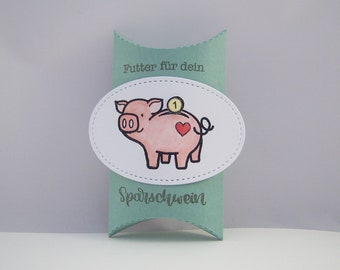 Kissenverpackung -Sparschwein- kleine Verpackung grün Geldgeschenk handgemacht Geschenk Geld