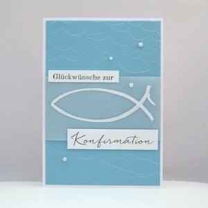 Karte zur Konfirmation -großer Fisch- Kommunion Wasser Wellen handgemacht