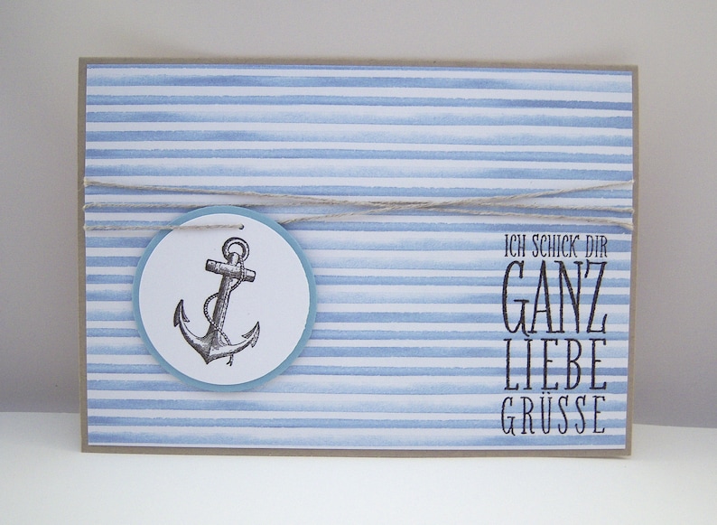 Birthday card Greetings Anchor blue white Birthday card Greeting card maritime handmade image 1