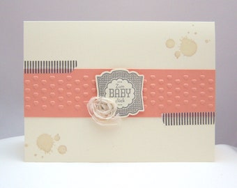 Birth Card -Baby Happiness- Birth Card Fabric Rose Pink Cream Handmade