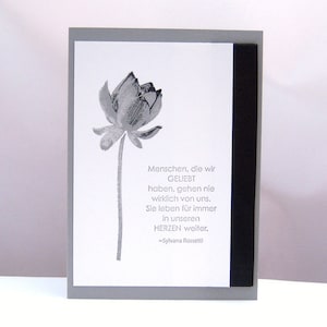 Trauerkarte -Blume- handgemacht grau Beileidskarte