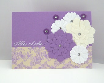 Birthday Card -All Love Flowers Purple Birthday Card Handmade Congratulations Card Wedding