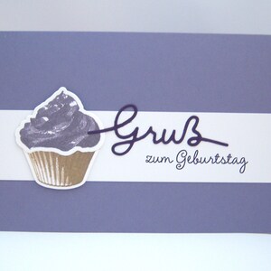 Karte zum Geburtstag -Cupcake Gruß- Geburtstagskarte lila schlicht Muffin handgemacht Glückwunschkarte