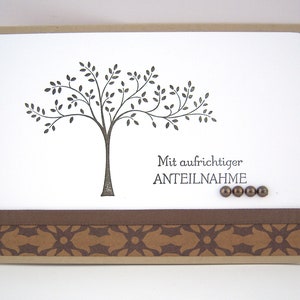 Trauerkarte -Baum- handgemacht Beileidskarte braun gold Anteilnahme
