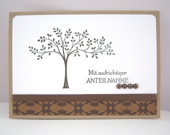 Mourning card -Tree- handmade Condolence card brown gold Sympathy