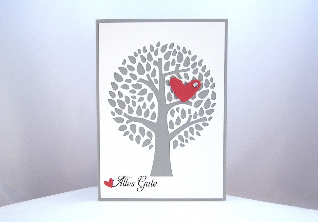 Karte zur Hochzeit Lebensbaum Baum Herz Hochzeitskarte schlicht grau