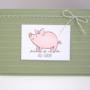 Grußkarte -Viel Glück Schweinchen- Glücksschwein grün Prüfung handgemacht