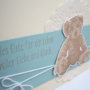 Birth Card Teddy Bear Baby Card Teddy Blue Cream Handmade image 2