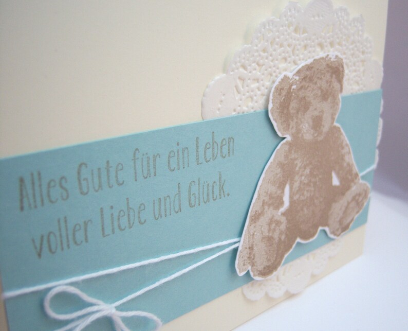 Birth Card Teddy Bear Baby Card Teddy Blue Cream Handmade image 2