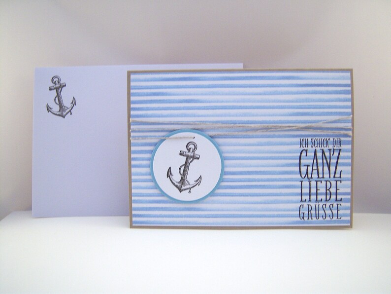 Birthday card Greetings Anchor blue white Birthday card Greeting card maritime handmade image 4