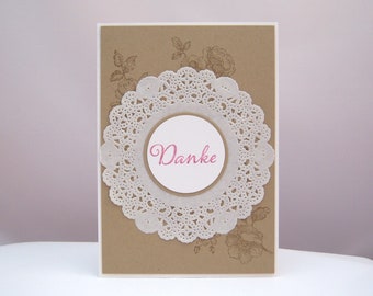 Thank you card with paper -lace doilies- Thank you flowers savannah handmade