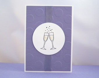Birthday Card -Champagne Glasses-Purple Birthday Card Anniversary Handmade Greeting Card Wedding