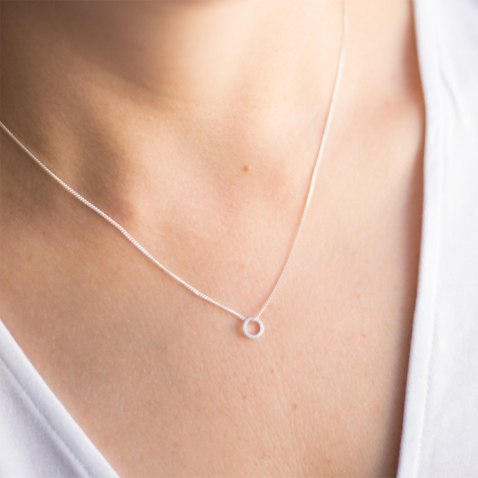 Fine Silver Circle Necklace Etsy