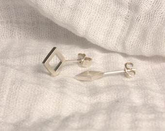 Recycled Solid Silver Diamond Studs | Geometric Silver Studs | Handmade