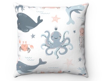 Narwhal/ Sea Theme Decorative Pillow - Almohada cuadrada + Funda de almohada