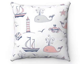 Tema Náutico Almohada Decorativa - Almohada cuadrada + Funda de almohada