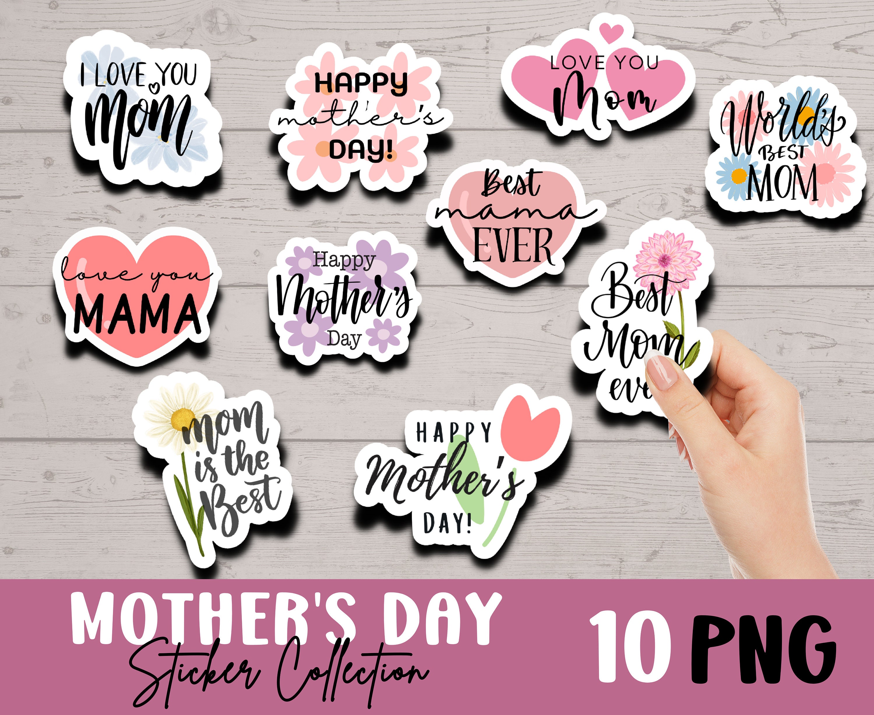 Mother's Day Stickers, Mother's Day PNG Bundle, Printable Mother's Day Stickers, Digital ...