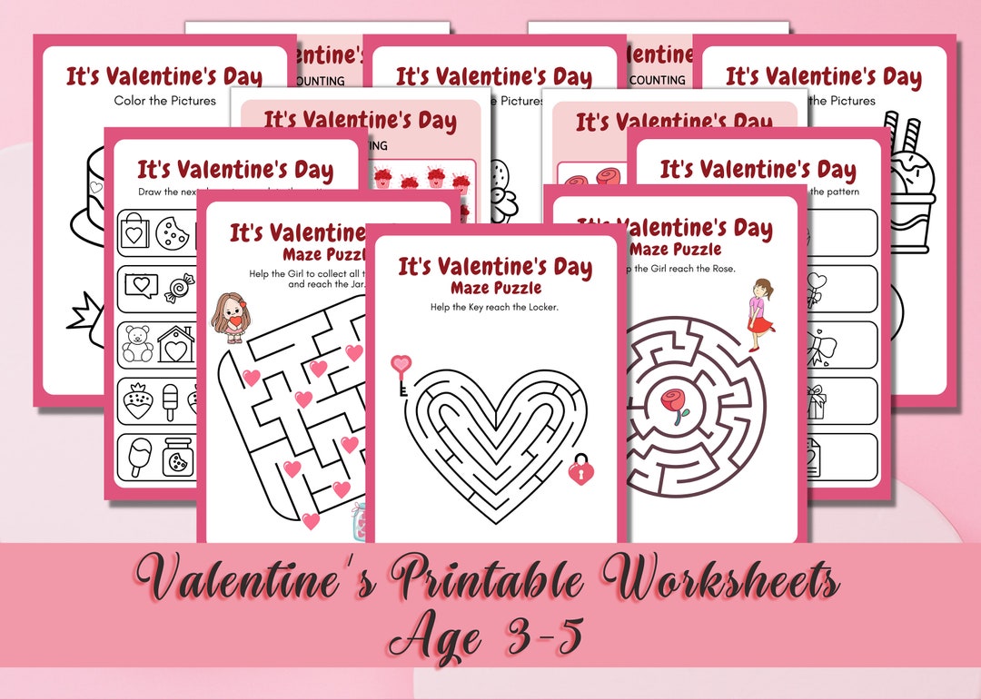 Printable Valentine's Day Worksheets/kids Activities/valentine's Day