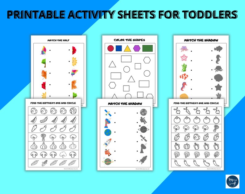 Printable Activity Sheets for Toddlers and Kindergarten Kids / Etsy