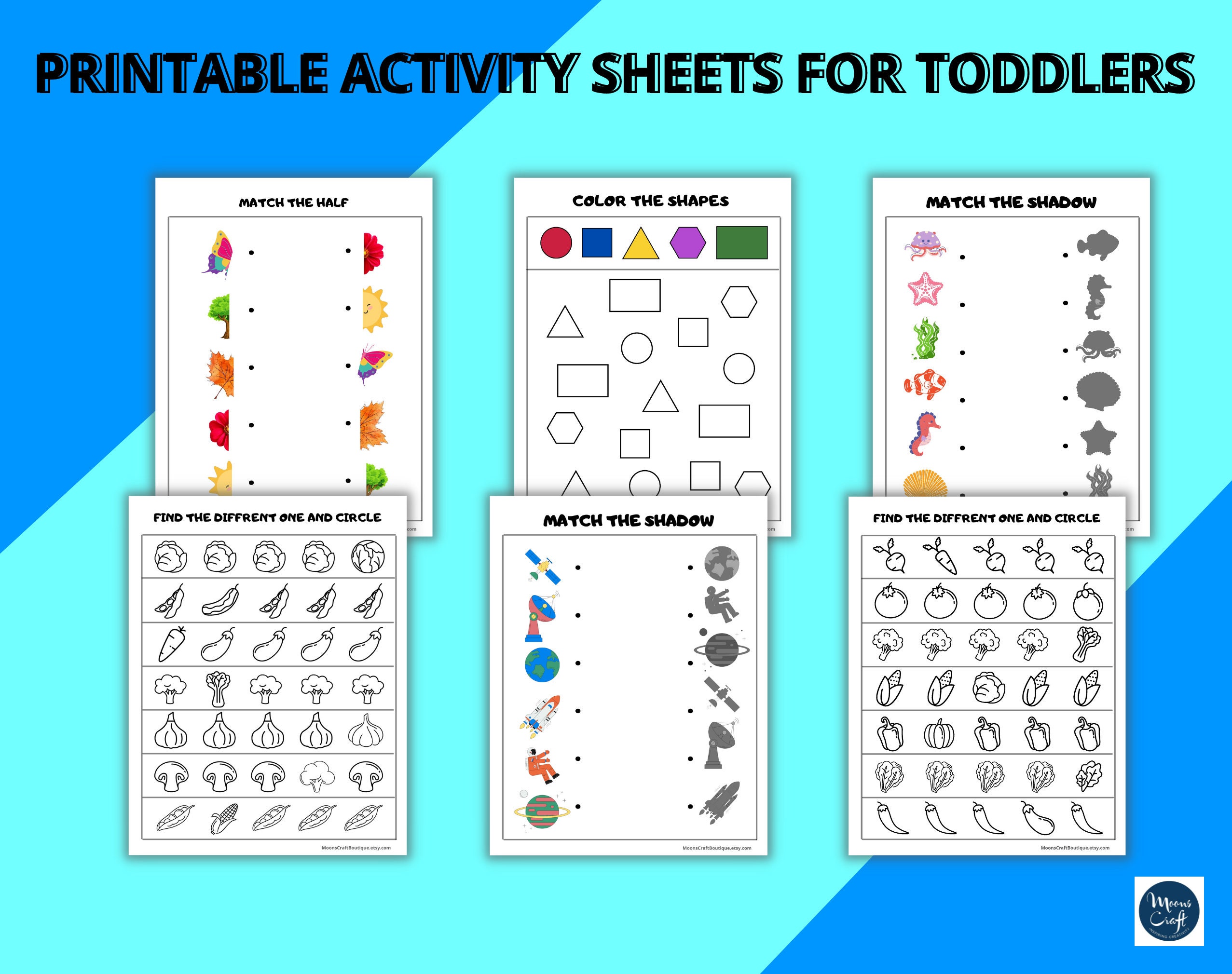 Printable Activity Sheets for Toddlers and Kindergarten Kids / Etsy