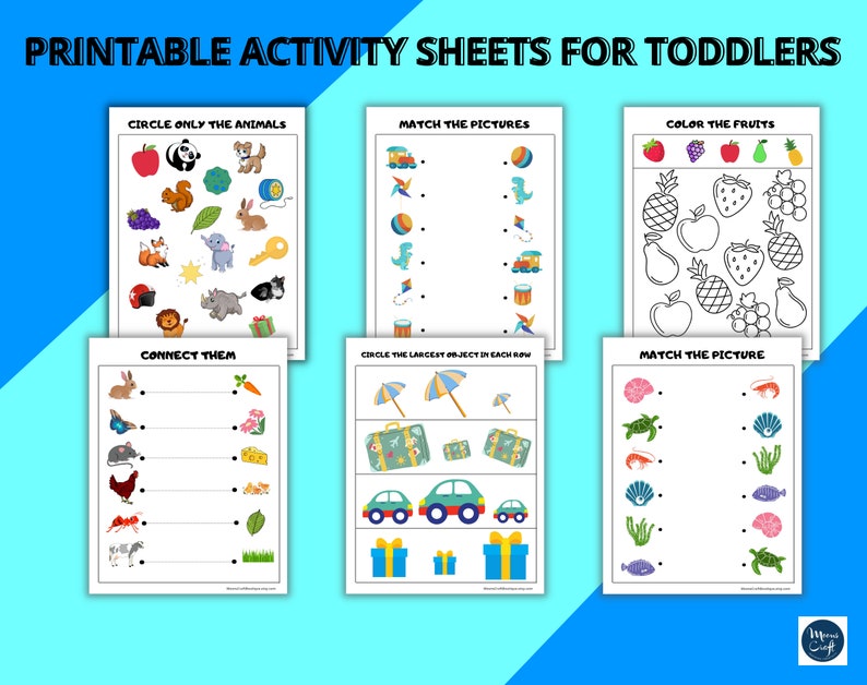 Printable Activity Sheets for Toddlers and Kindergarten Kids / Etsy