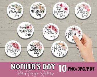Printable Mother's Day Stickers, Mother's Day Gift Tags, Instant Download, Floral design Stickers, Happy Mother's Day Labels PNG/JPG/PDF