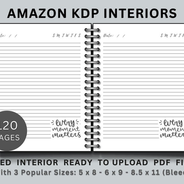 Amazon KDP Lined Interior / Ready to upload PDF files / KDP Templates for Low Content Books - Journals, Notebooks, Diaries / Commercial Free