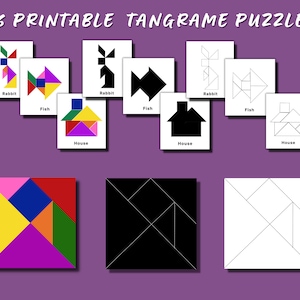 Tangrams imprimibles/Actividad de rompecabezas para niños de preescolar, jardín de infantes y Montessori/Tarjetas flash de nomenclatura/Materiales de aprendizaje/Juego de rompecabezas