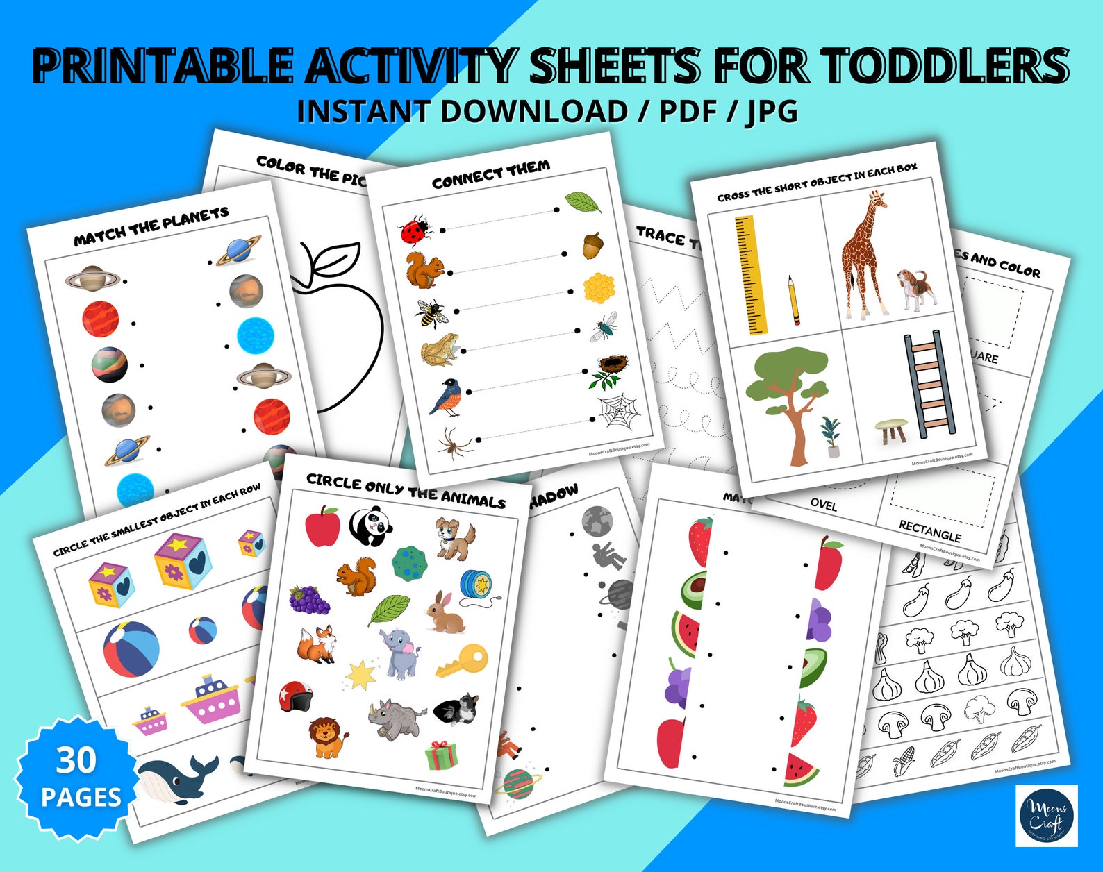 Printable Activity Sheets for Toddlers and Kindergarten Kids / Etsy