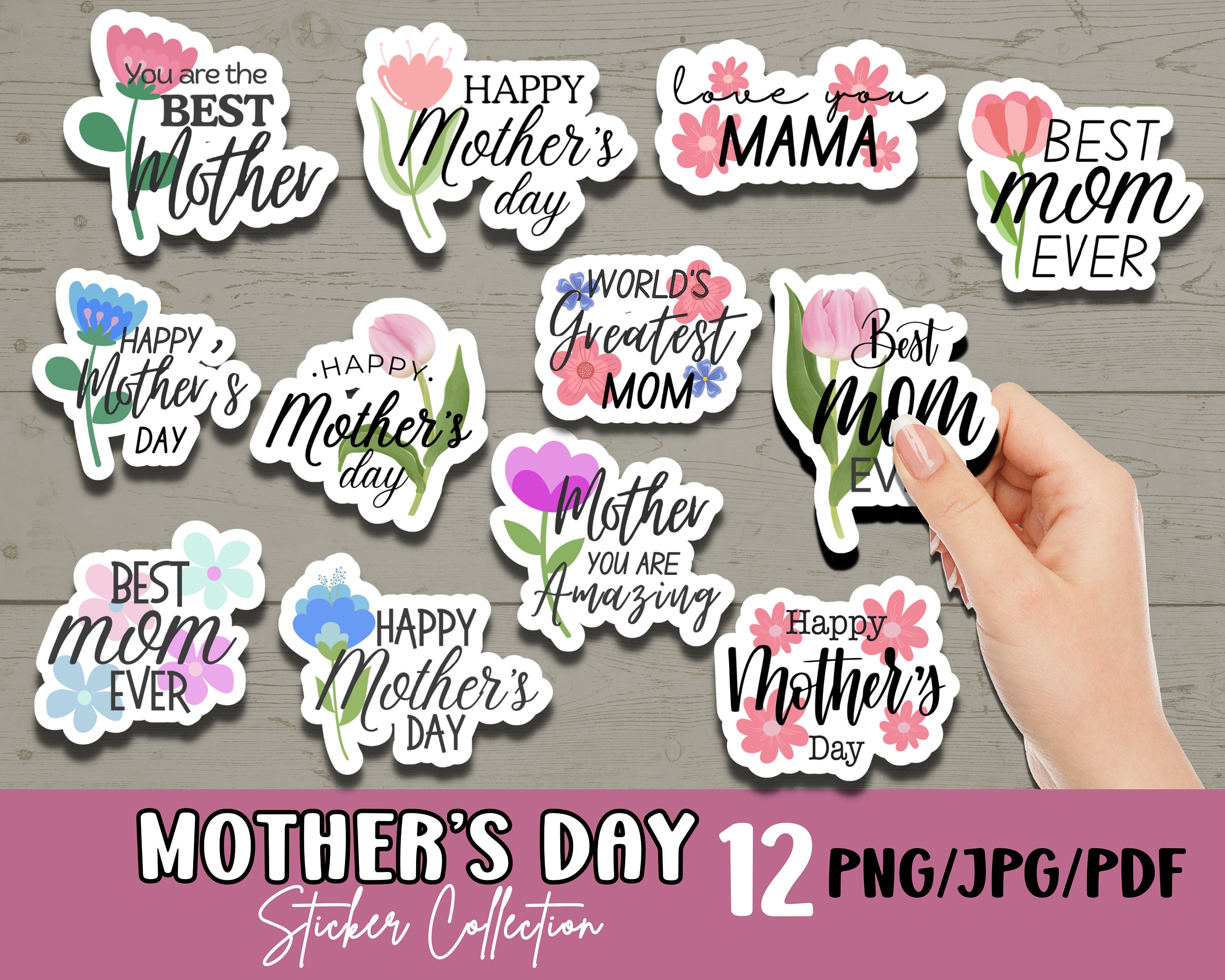 Mother's Day Stickers, Mother's Day PNG Bundle, Printable Mother's Day ...