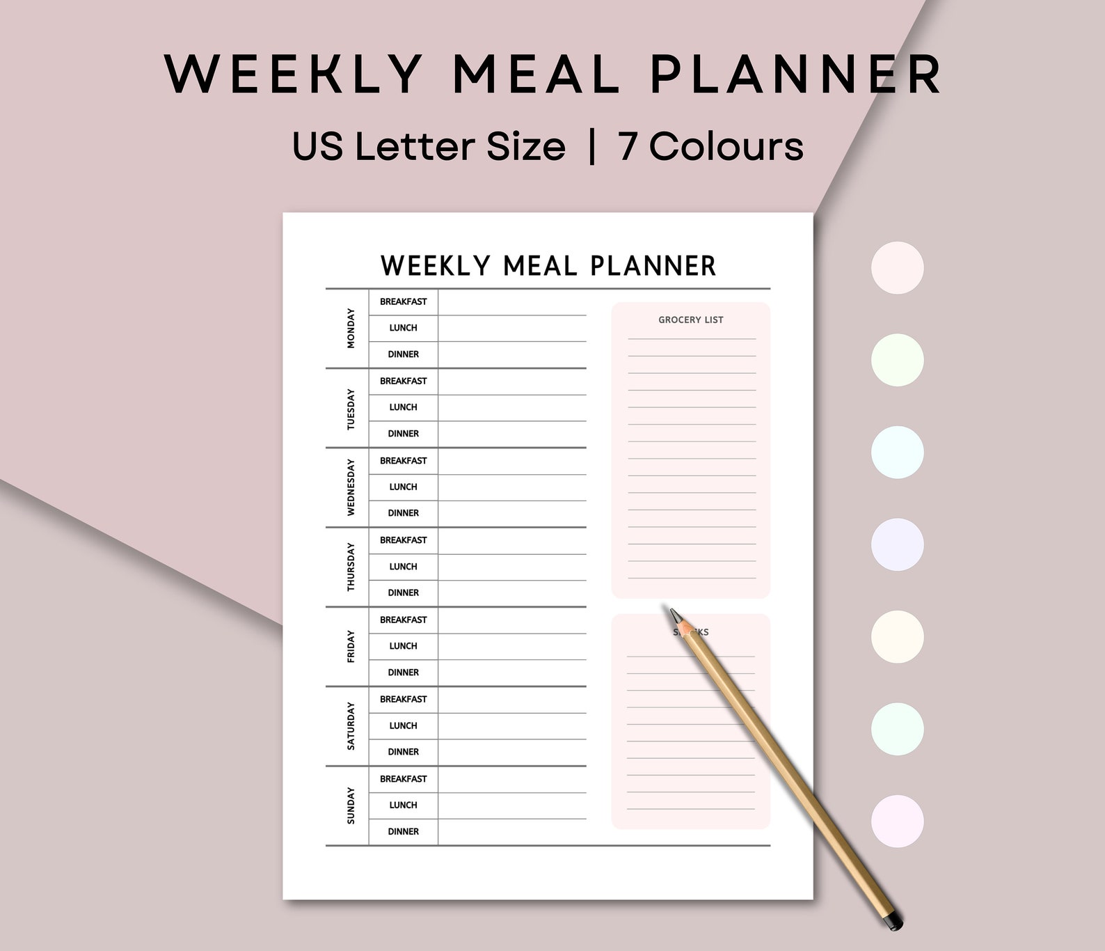Weekly Meal Planner Printable Meal Planner Grocery List Planner Prep ...