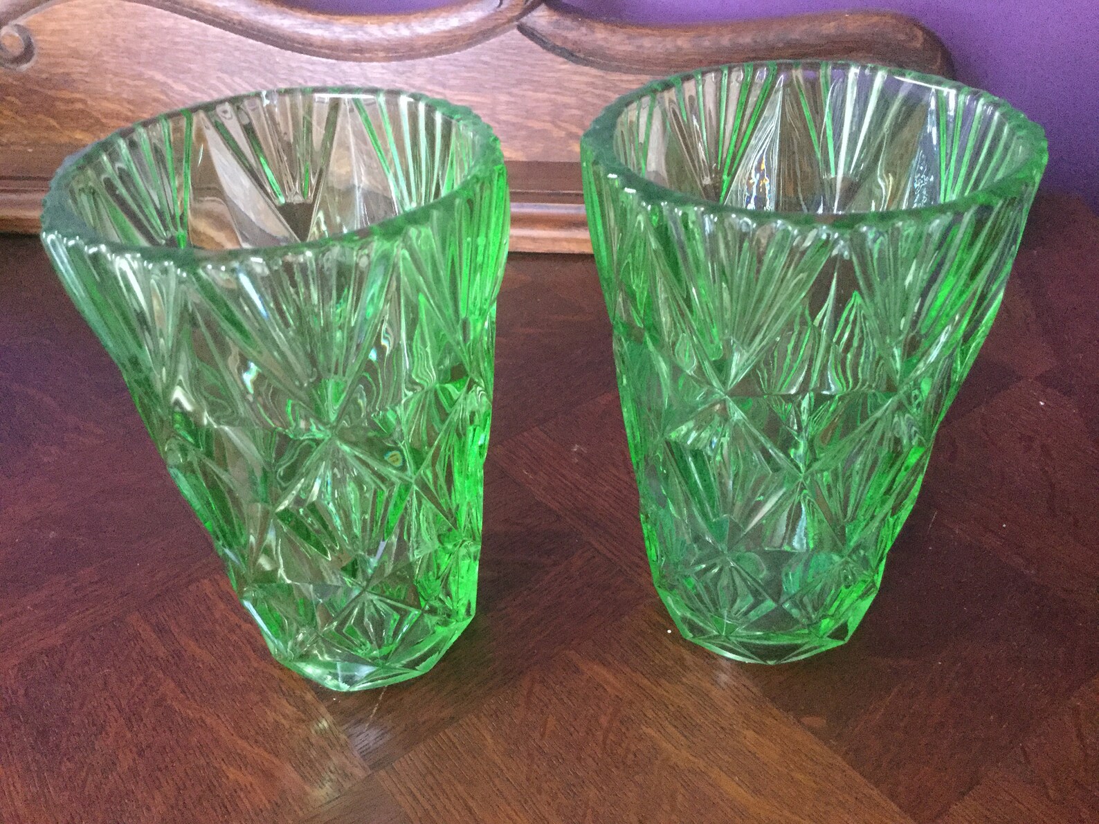 Pair of Art Deco Green Uranium Vases Vintage Vases Etsy