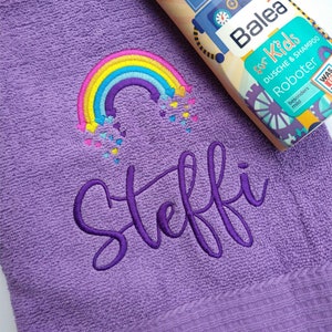 Hand bath shower towel, beach towel, kindergarten, kids, children, for everyone, motif, embroidery, desired name, name, embroidered, communion, Easter, rainbow image 1