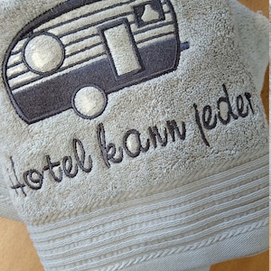 Bath towel set, towel, camper, caravan, embroidered, embroidery, motif, gift, leisure, camping, Mother's Day,