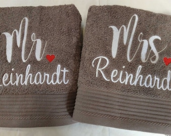 Hochzeit,Badetuch,Handtuch,Set,Geschenk,Brautpaar,personalisiert,Name,Stickerei,Motiv