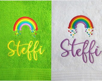 Hand-Bade-Duschtuch,Strandtuch,Kindergarten,Kids,Kinder,Kommunion,Motiv,Stickerei,Wunschname,Name,bestickt,Konfermation,Regenbogen