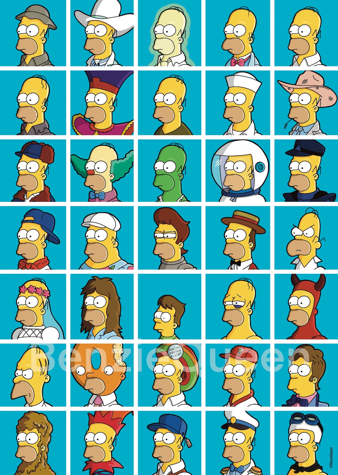 Many Faces of Homer Simpson-A3 Heavyweight Art Print image 1
