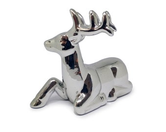 Noble deer silver porcelain figurine, Christmas home decor - deer figurines, reindeers winter gifts, new year 2023