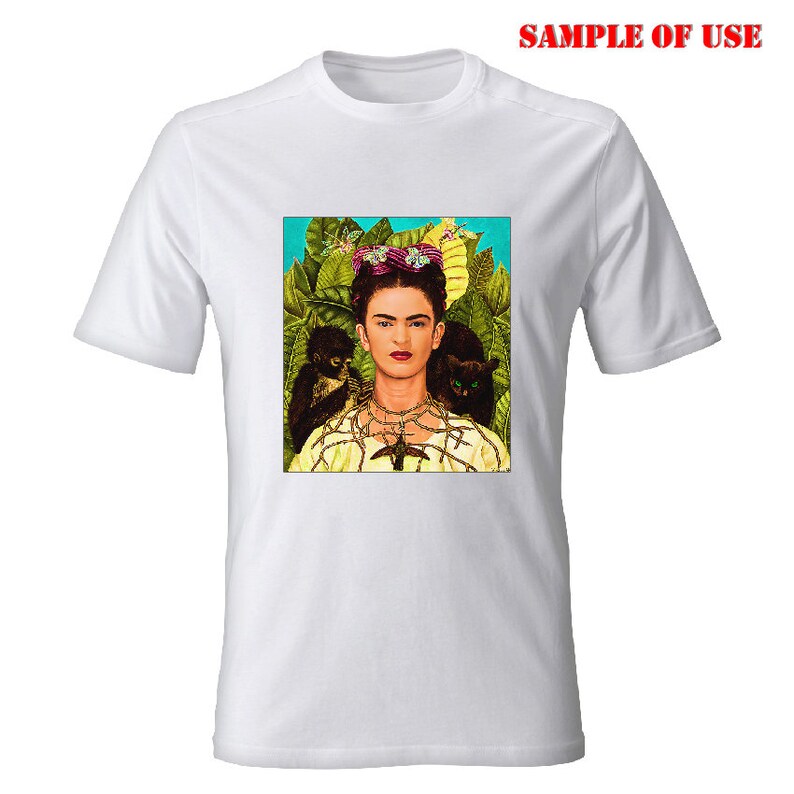 Print on fabric Frida Kahlo near to a cat and a monkey | Etsy
