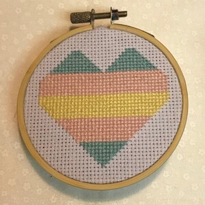 Heart With Transgender Pride Flag - Modern Cross Stitch - 3 Inch Hoop
