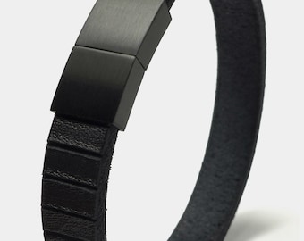 Black leather bracelet for men – magnetic clasp, modern men's bracelet made of genuine leather, minimalist and stylish, gift idea for him