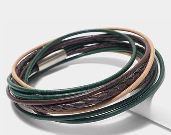 Multicolored leather bracelet for men & women – Young double bracelet made of genuine leather, braided, designer leather bracelet – Leather gift