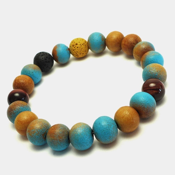 Sporty Pearl Bracelet for Men – Blue – Wood – Natural Stone