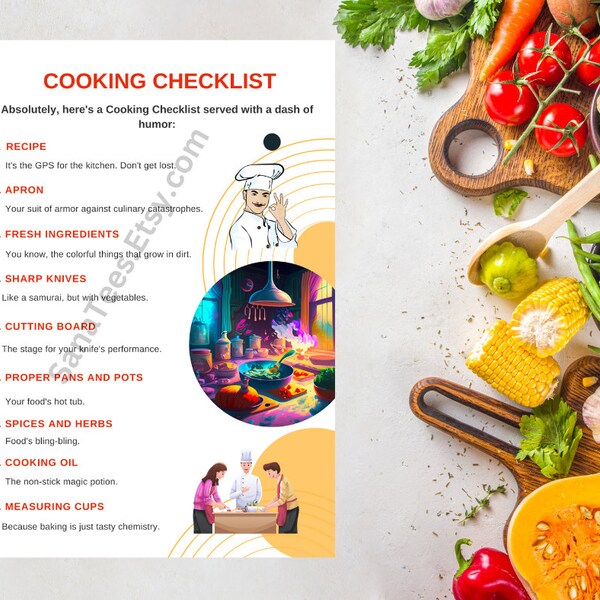 Cooking Checklist, PDF Downloadable. Your Cooking Guide, Playful. A Bit Humorous.